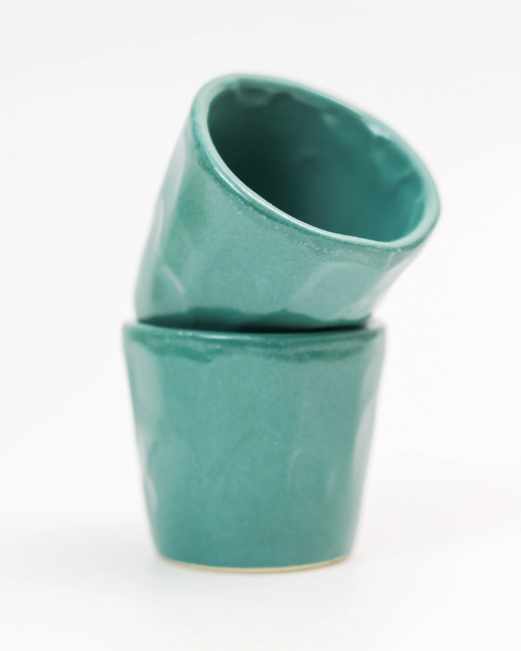 Faceted coffee cup - ceramic in teal green