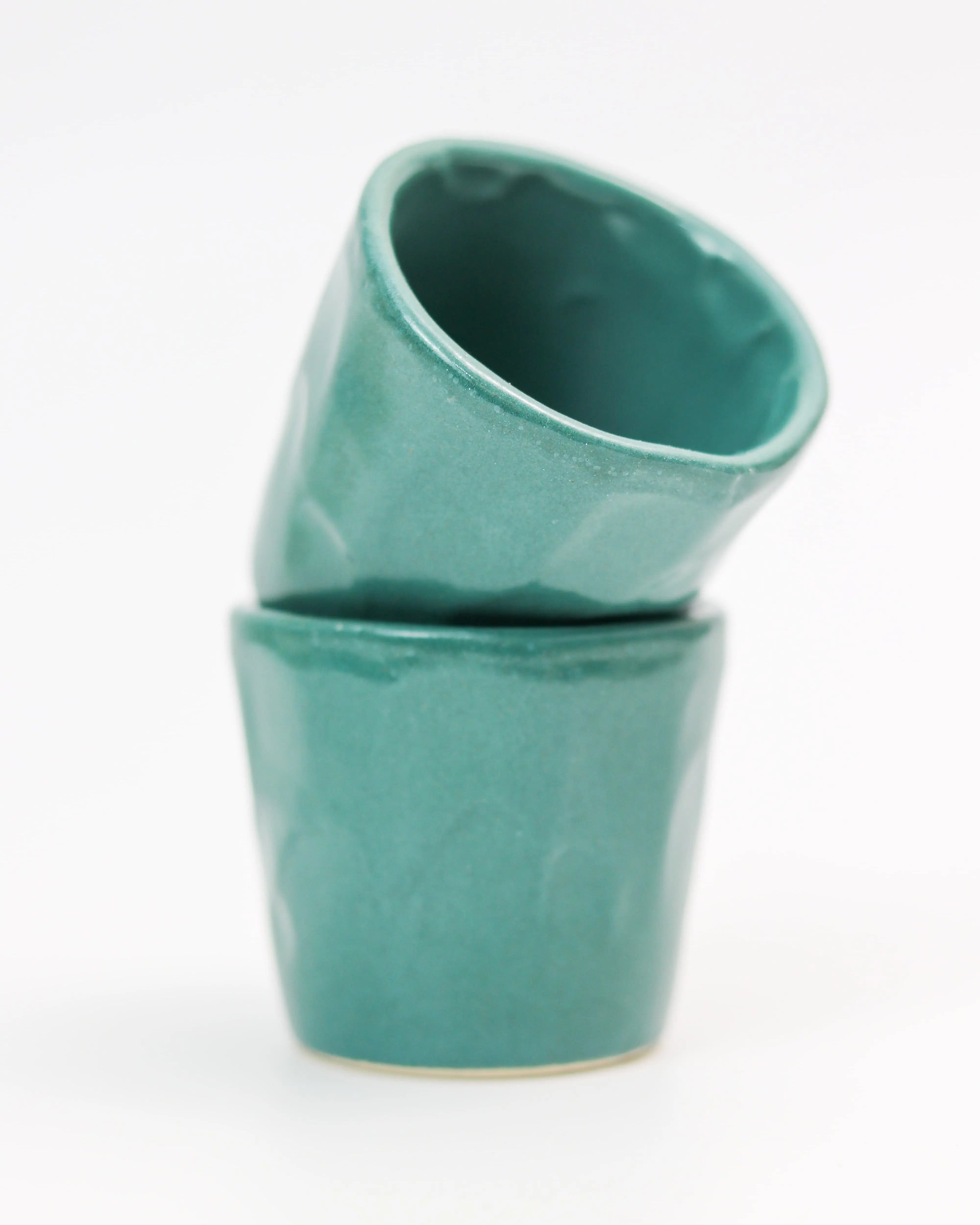 Faceted coffee cup - ceramic in teal green