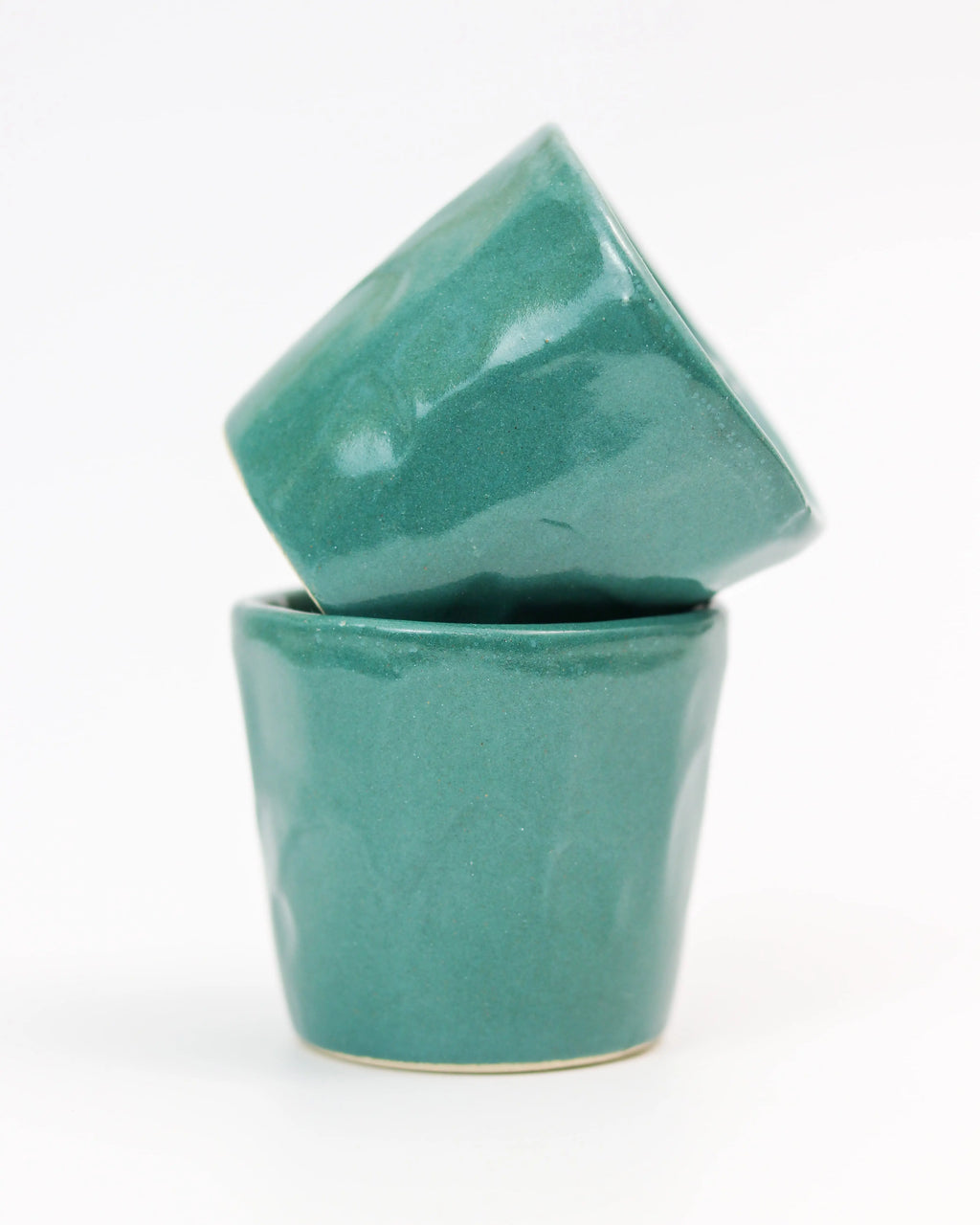 Faceted coffee cup - ceramic in teal green