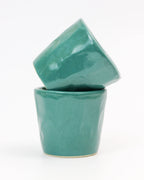 Faceted coffee cup - ceramic in teal green