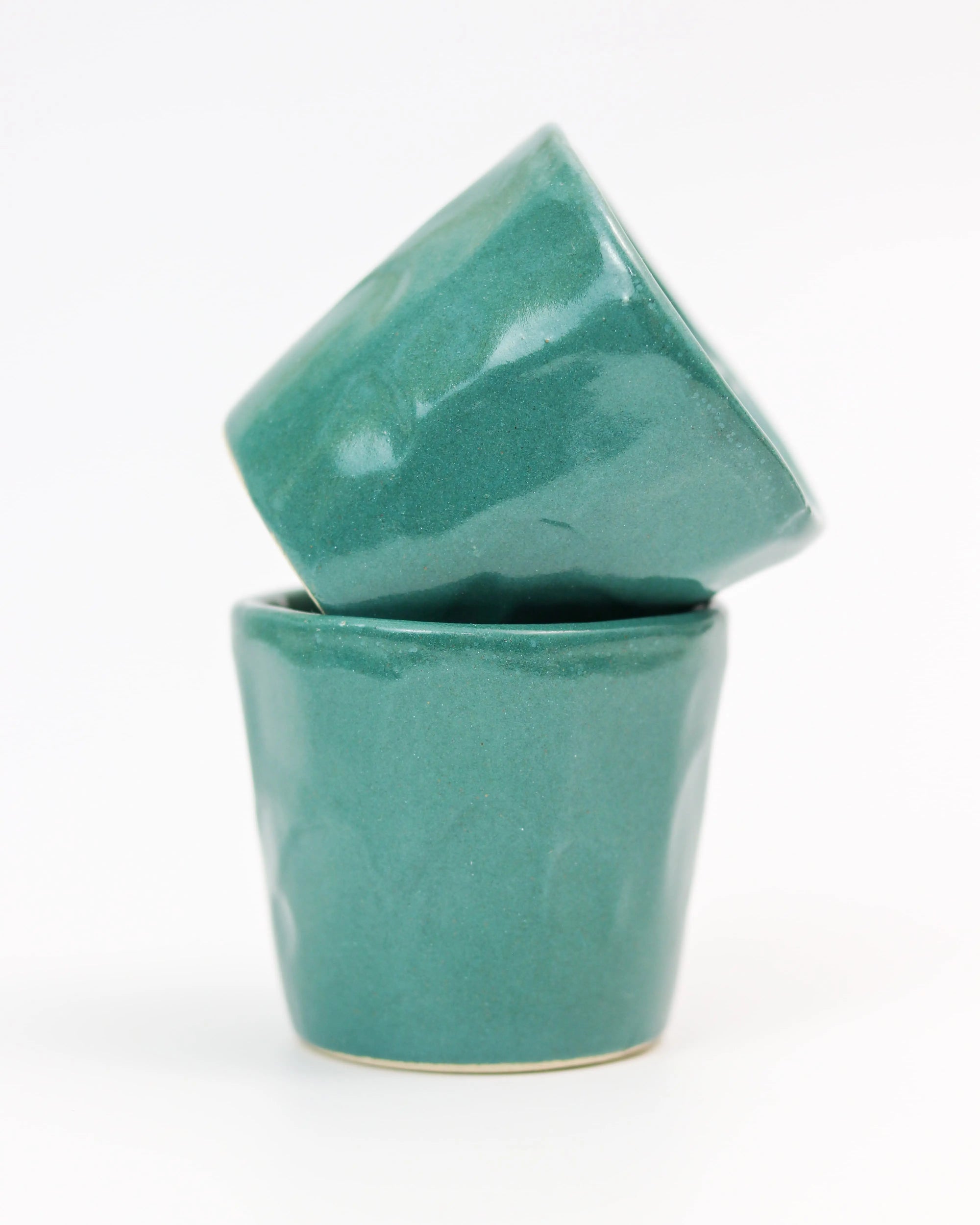 Faceted coffee cup - ceramic in teal green