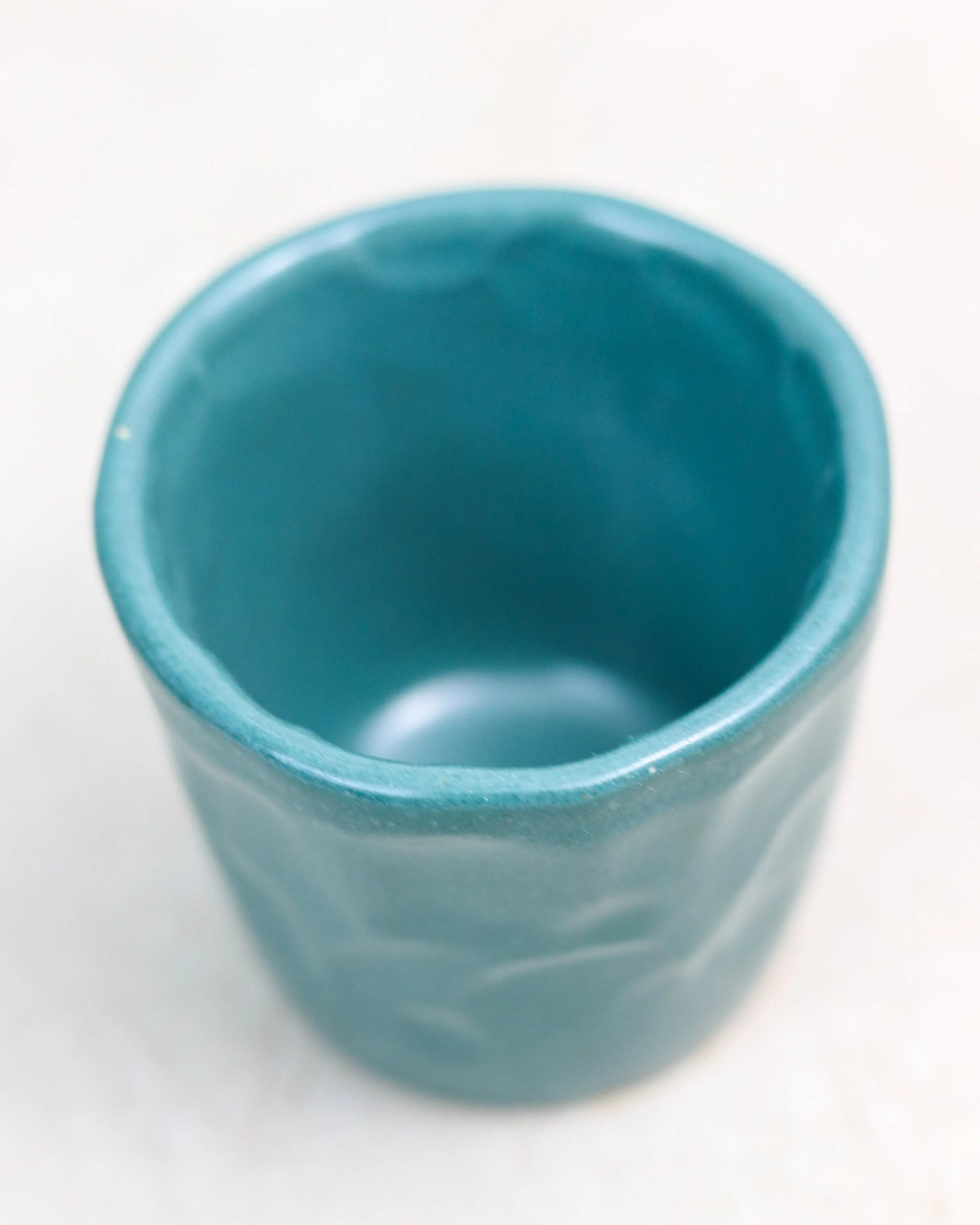 Faceted coffee cup - ceramic in teal green